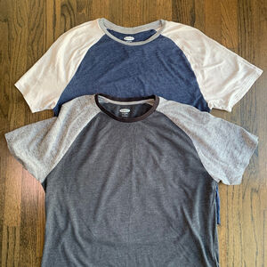 Men's Old Navy Soft-Washed Raglan Baseball T-Shirt Bundle - 2 Pack - Gray & Blue